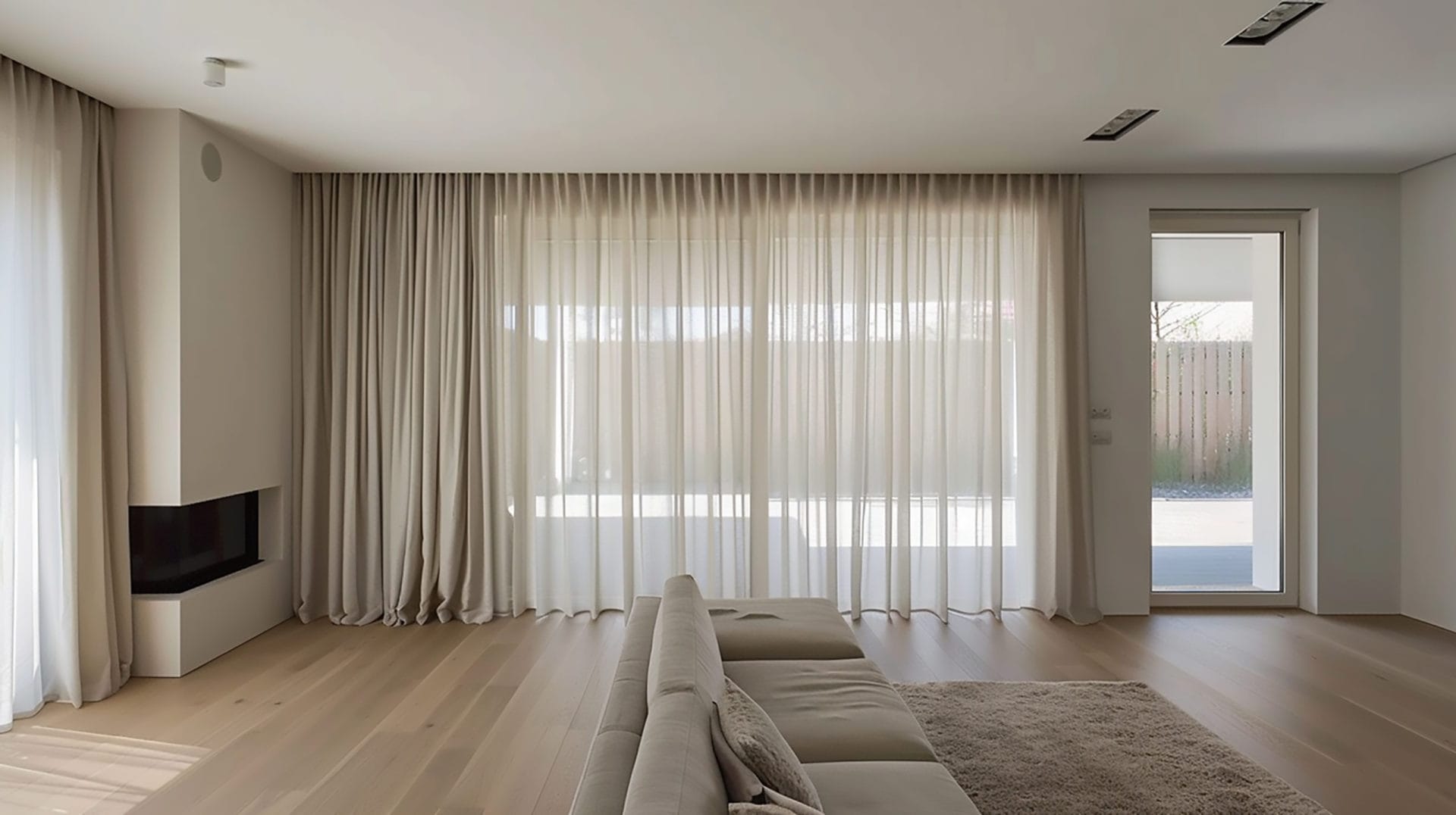 A Minimalist Curtain Rail With Hidden Tracks, Providing A Clean Look In A Modern Living Room.